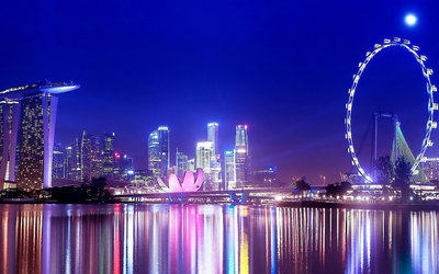 摩天轮图片壁纸之新加坡美丽的夜色高清大图预览1920×1200_风景壁纸下载